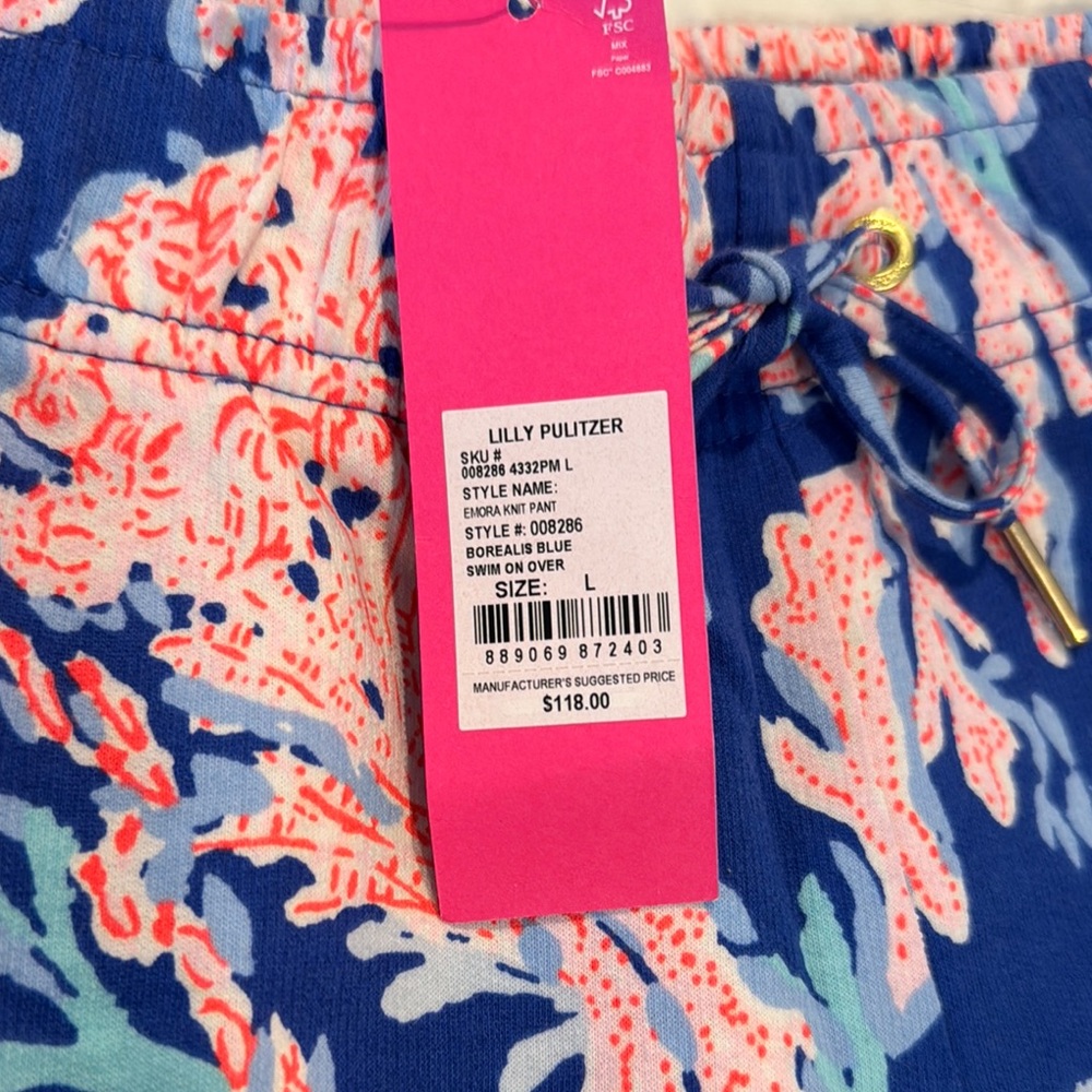 NWT Lilly Pulitzer Emora Knit Pant Coral Patterned Crop Length French Terry L - Picture 2 of 5